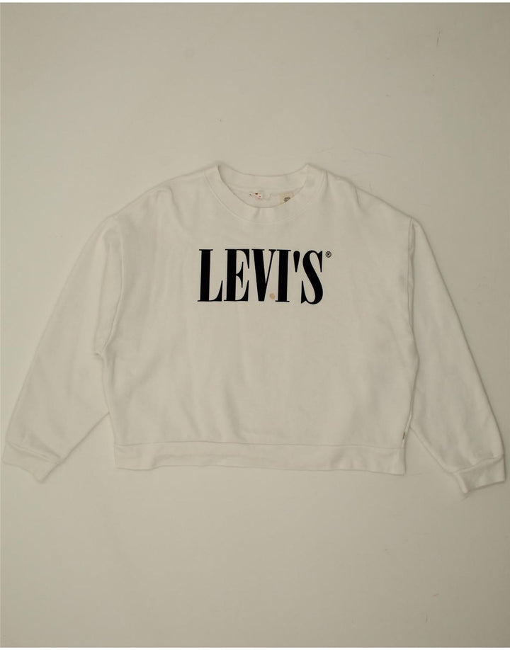 LEVI'S Womens Oversized Crop Graphic Sweatshirt Jumper UK 14 Medium White Vintage Levi's and Second-Hand Levi's from Messina Hembry 