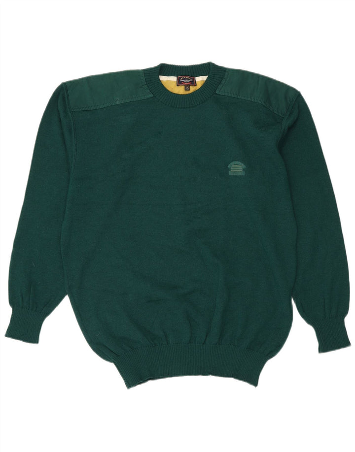 vintage Mens Crew Neck Jumper Pull Grande Laine Vierge Verte