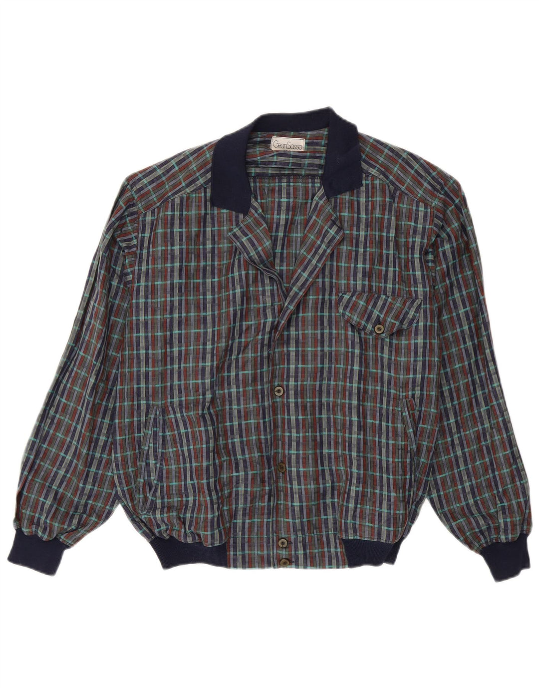 Gran Sasso Veste Bomber Homme IT 48 Medium Multicolore Carreaux Lin