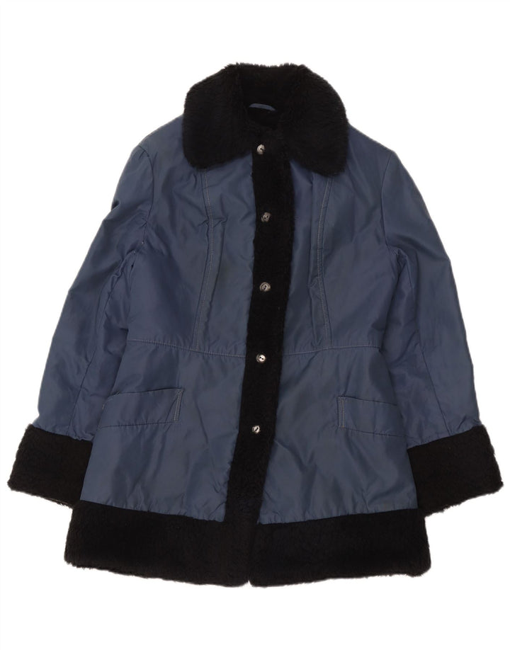 Veste Sherpa Femme Vintage UK 12 Colorblock Bleu Moyen