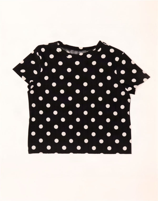 Zara Womens Crop T-Shirt Top UK 14 Grand Noir à Pois