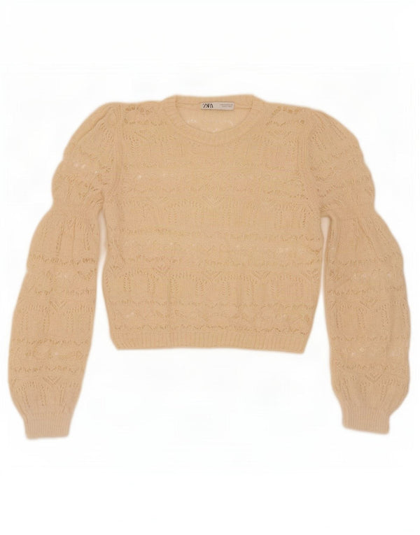 Zara Pull court à col bateau pour femme UK 14 Medium Off White