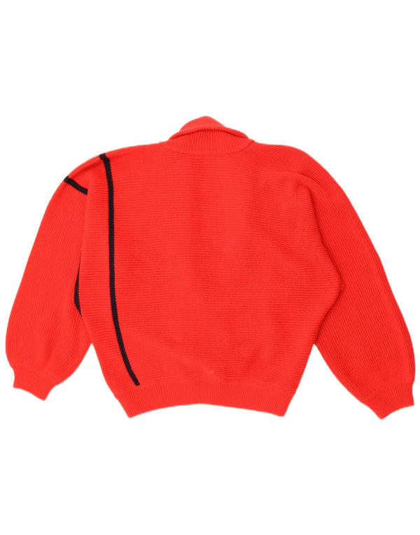 vintage Womens Cardigan Sweater UK 16 Grande laine vierge rayée rouge