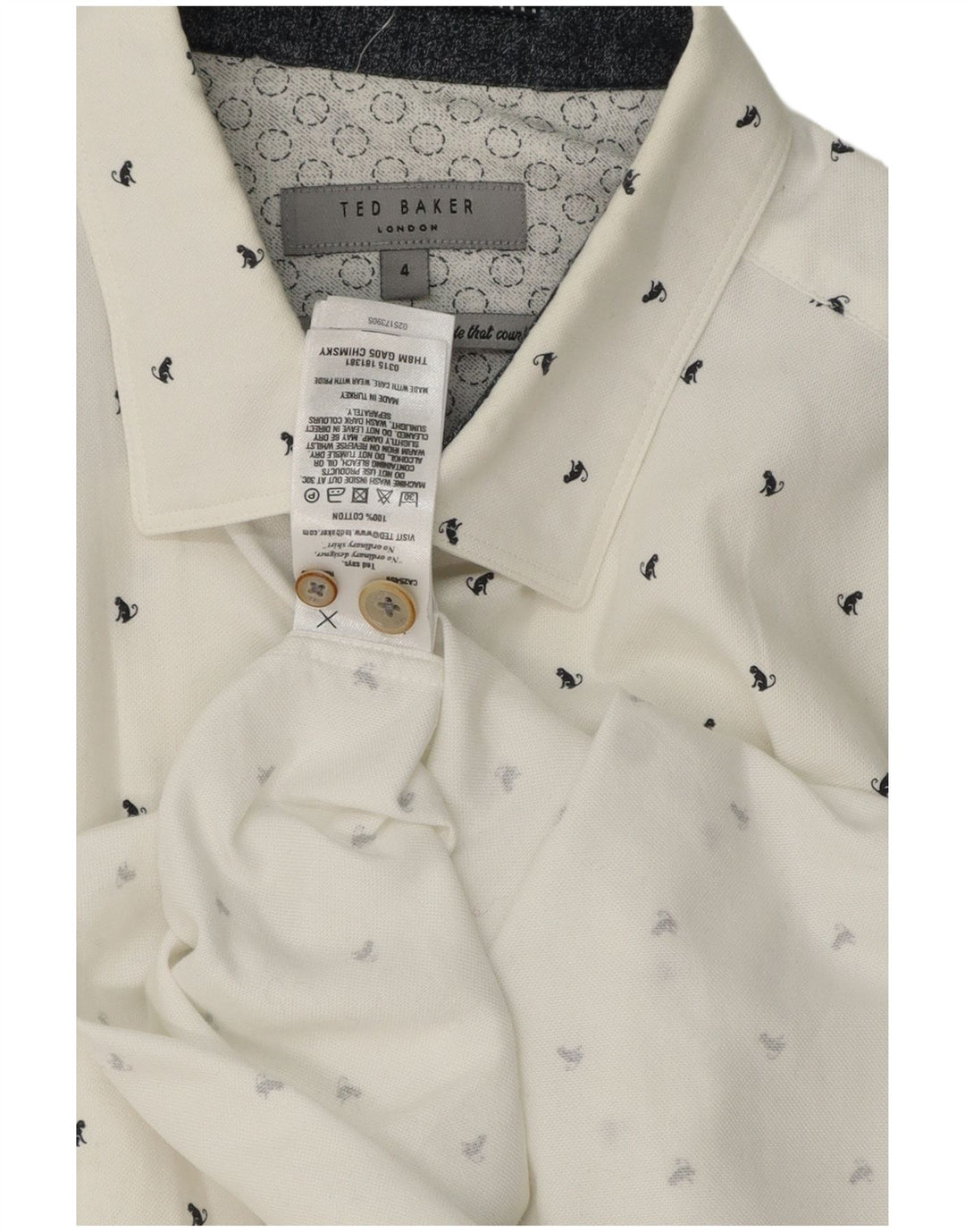Ted Baker Chemise à motif abstrait pour homme Taille 4 Grand coton blanc
