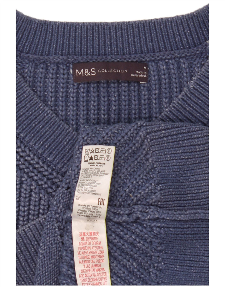 Marks & Spencer Pull col en V pour femme UK 14 Bleu moyen Coton