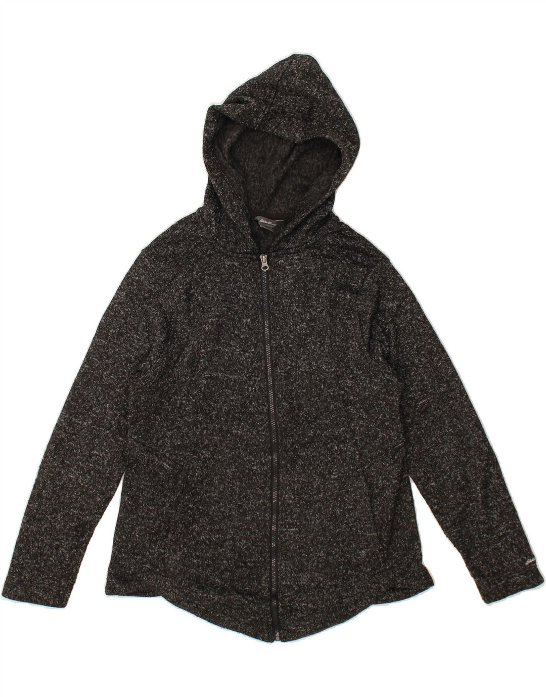 EDDIE BAUER Womens Zip Hoodie Sweater UK 14 Large Grey Flecked Polyester Vintage Eddie Bauer and Second-Hand Eddie Bauer from Messina Hembry 