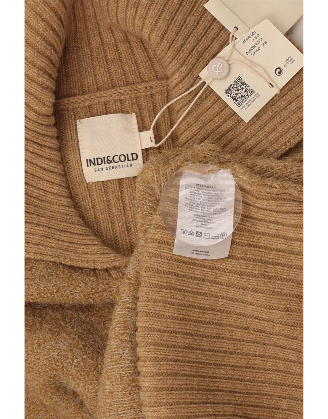 Indi & Cold Pull surdimensionné à col polo pour femme UK16 Grande laine beige