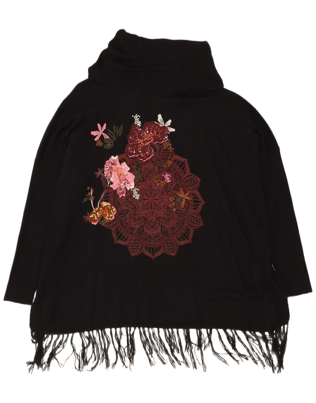 Desigual Pull surdimensionné à col roulé pour femme UK 18 XL Noir Viscose