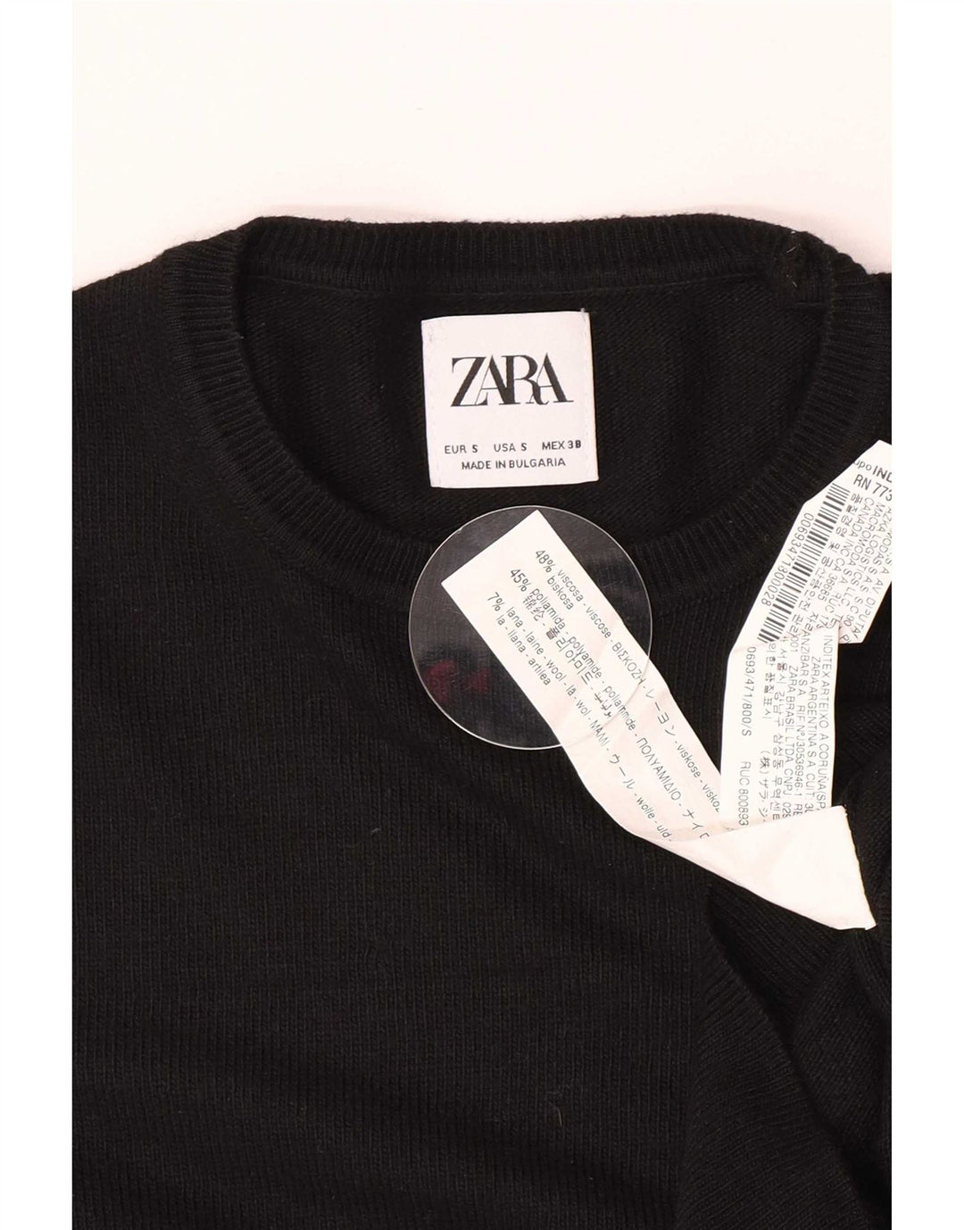Zara Pull à col rond pour homme Petit Noir Viscose