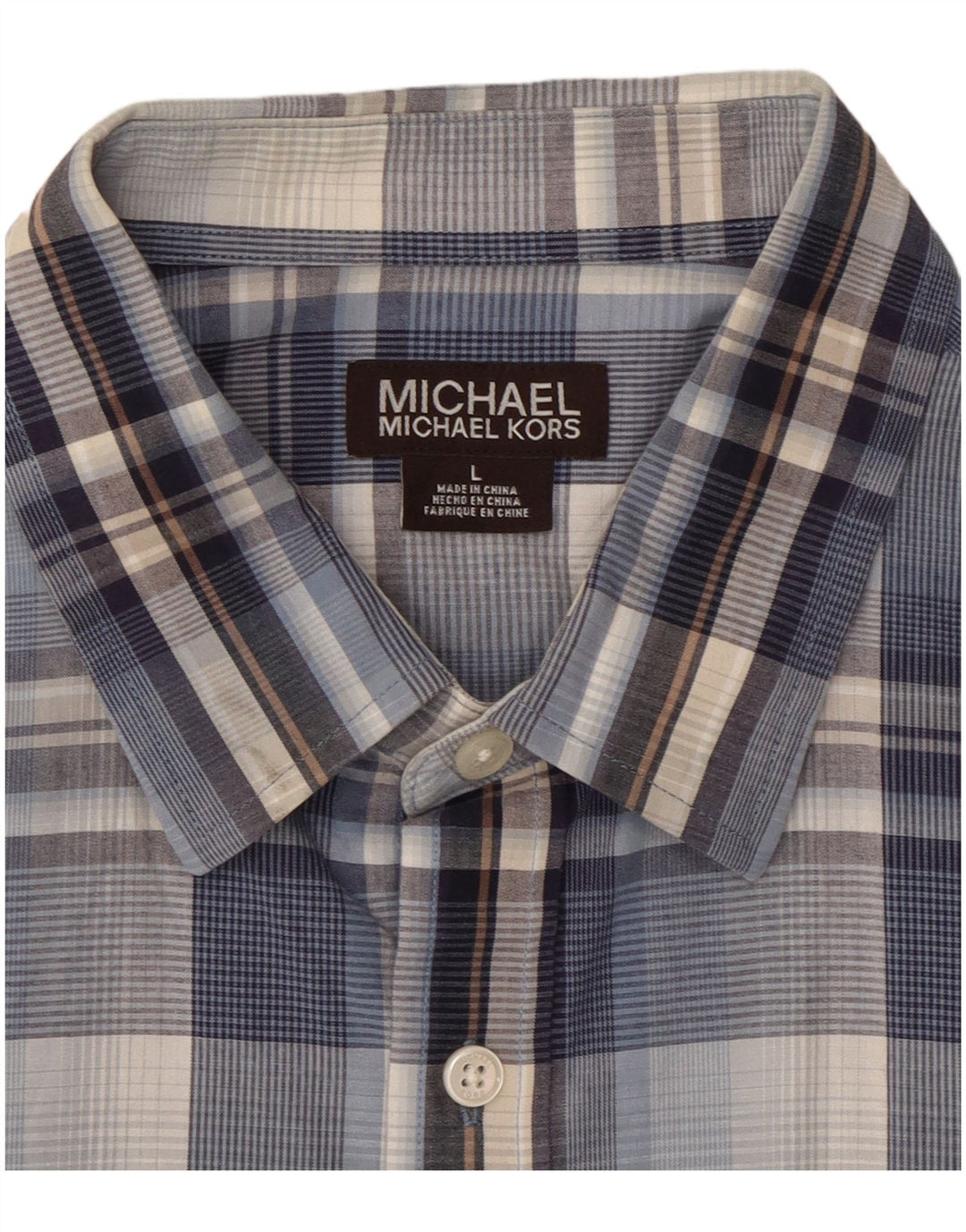 MICHAEL KORS Chemise à manches courtes pour homme en coton à carreaux bleus