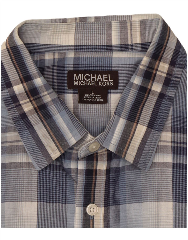 MICHAEL KORS Chemise à manches courtes pour homme en coton à carreaux bleus