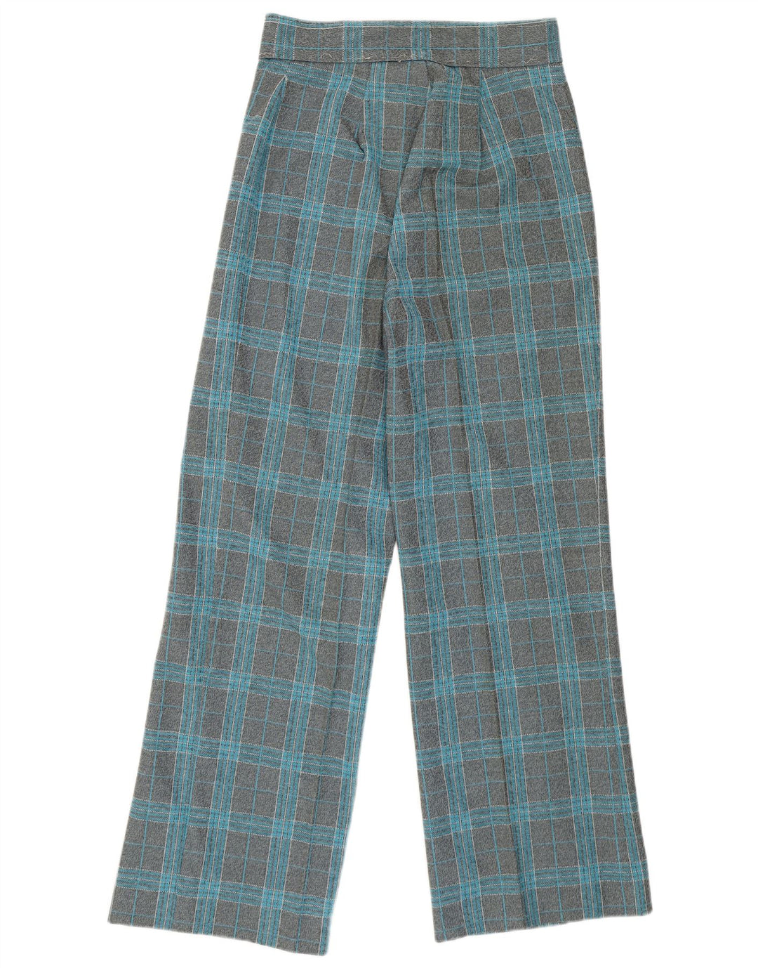 VINTAGE Pantalon décontracté taille haute à jambe large pour femme W27 L29 Gris à carreaux