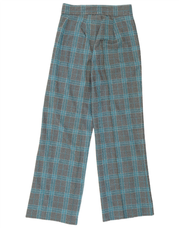 VINTAGE Pantalon décontracté taille haute à jambe large pour femme W27 L29 Gris à carreaux