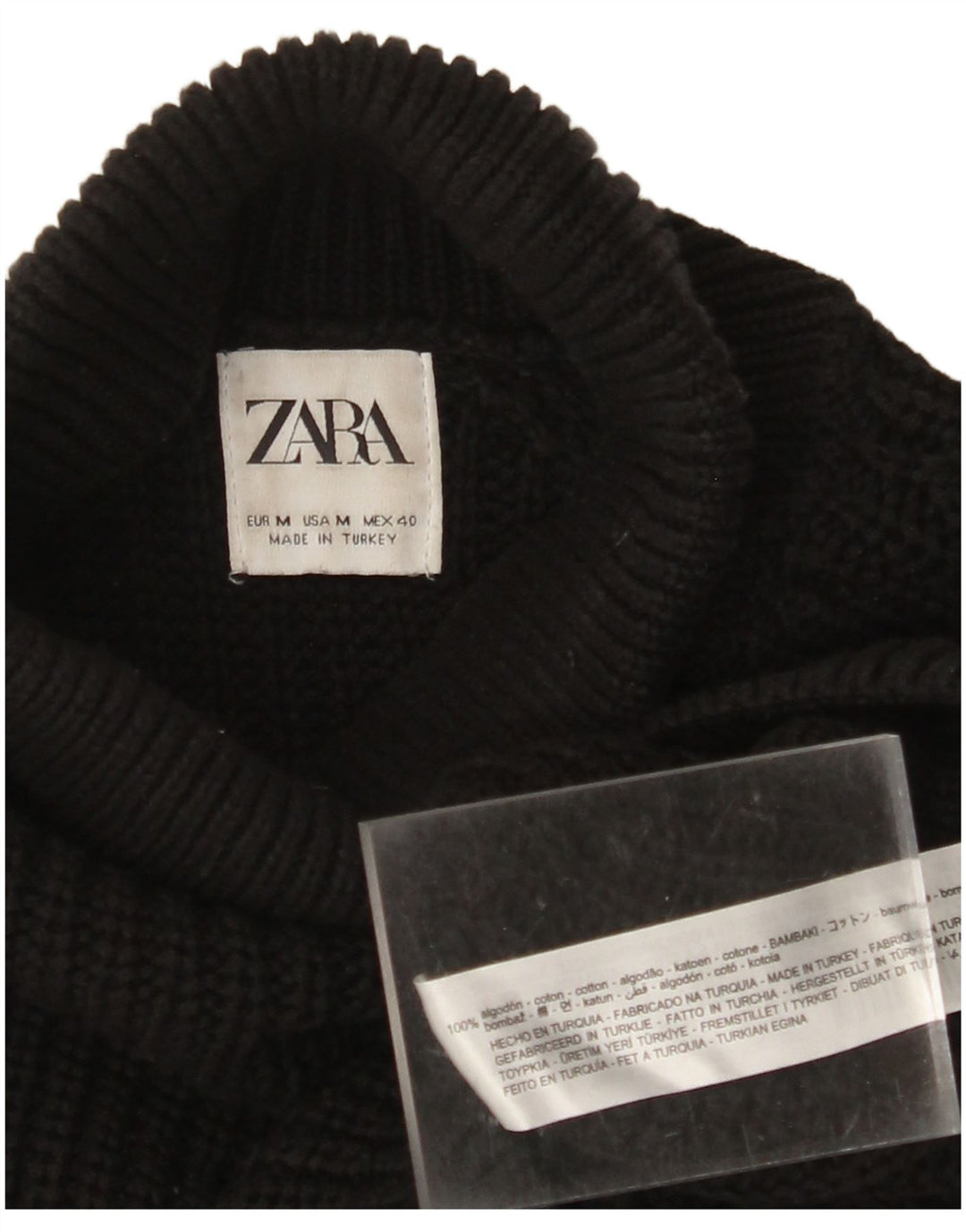 ZARA Pull long à col roulé pour femme UK 14 en coton noir moyen