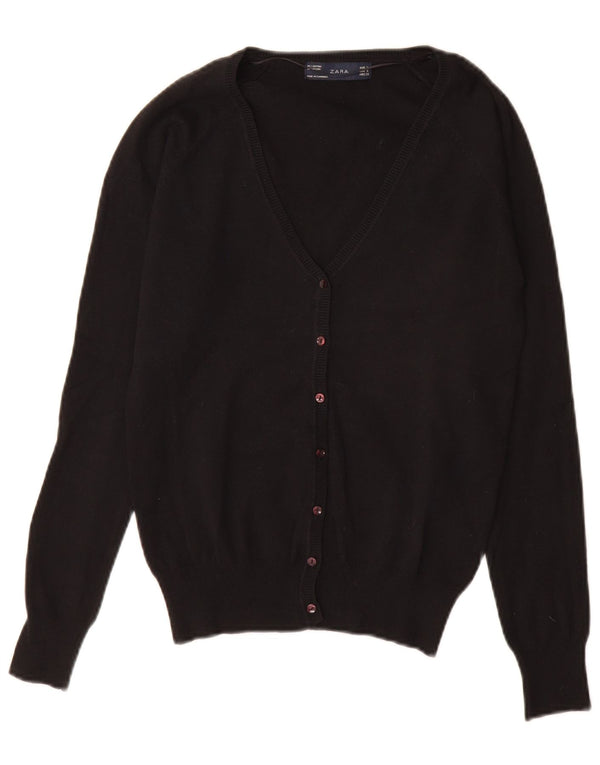 Zara Cardigan Femme Pull UK 10 Petit Coton Noir