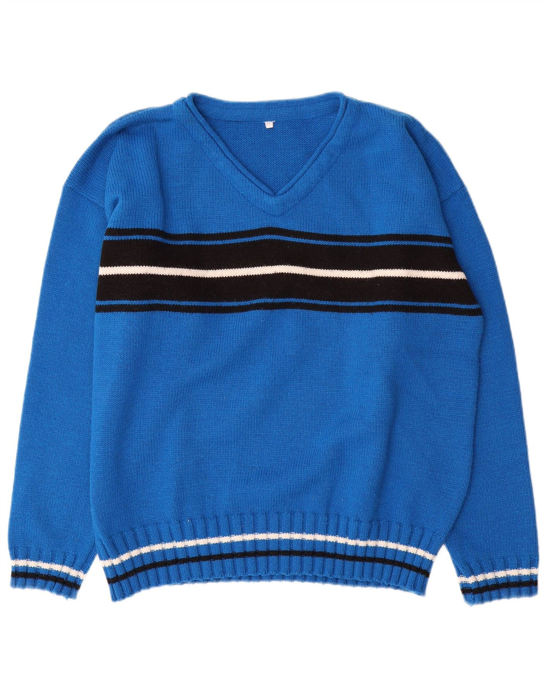 Pull vintage à col en V pour homme Bleu moyen Colourblock