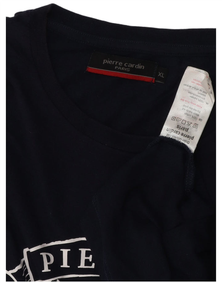 PIERRE CARDIN T-Shirt Graphique Homme Top XL Bleu Marine Coton
