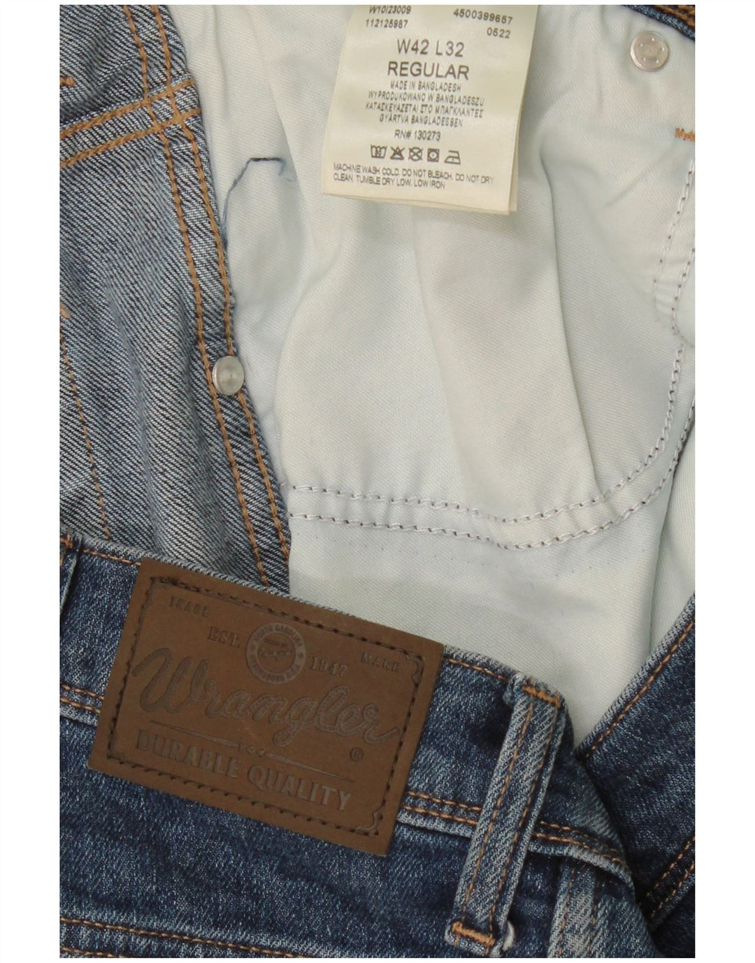 WRANGLER Jean droit court coupe régulière pour homme W42 L26 bleu coton