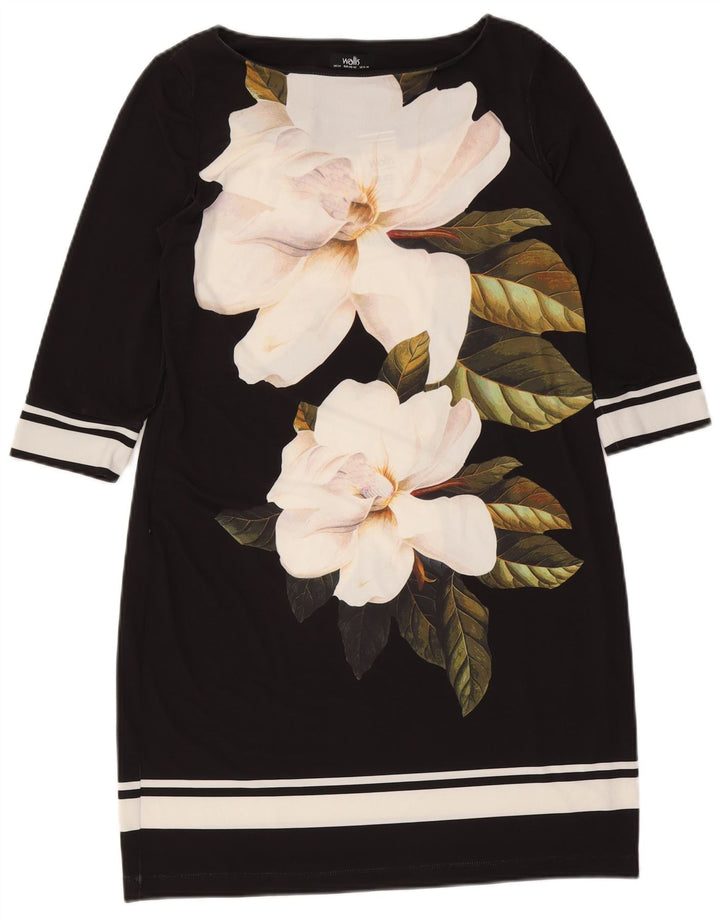 Wallis Robe fourreau à manches 3/4 pour femme US 8/10 en polyester floral noir moyen