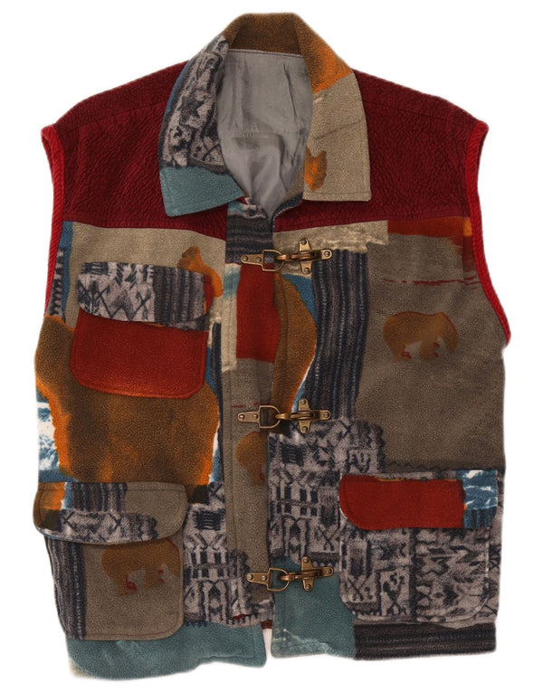 vintage Womens Fleece Utility Gilet UK 42 XL Patchwork multicolore