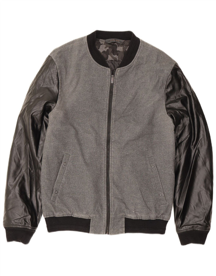 Zara Veste Varsity Homme UK 40 Large Gris Colorblock Polyester