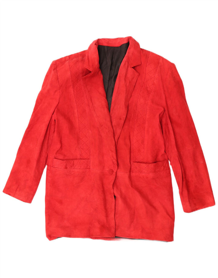 vintage Femmes 1 Bouton Veste Blazer En Daim UK 12 Rouge Moyen
