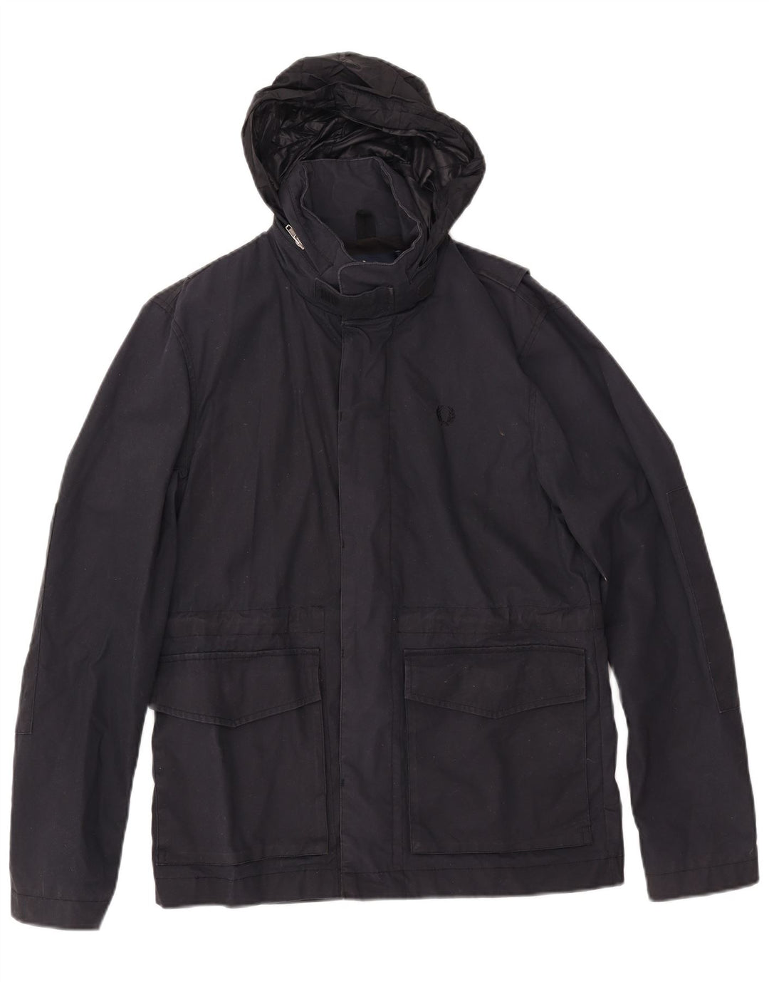 FRED PERRY Veste coupe-vent à capuche pour homme UK 36 Petit coton bleu marine