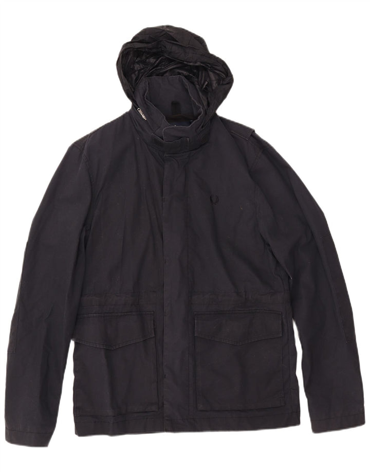 FRED PERRY Veste coupe-vent à capuche pour homme UK 36 Petit coton bleu marine