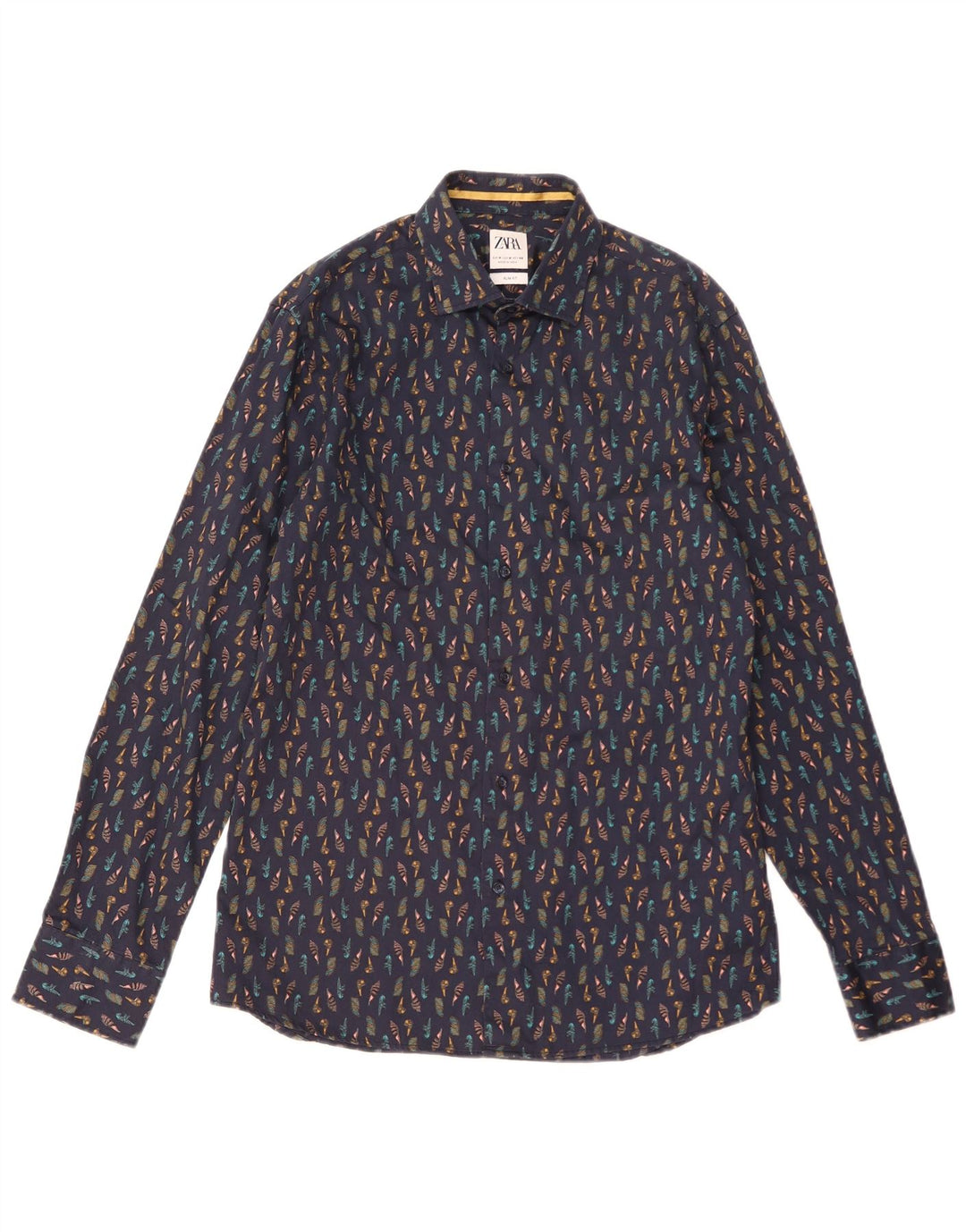 Zara Chemise Slim Fit À Motif Abstrait Bleu Marine Moyen |
