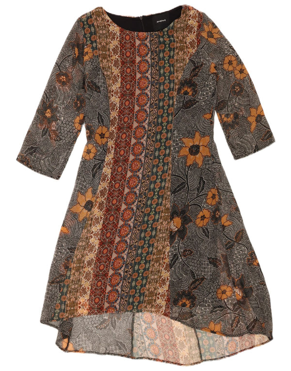 Desigual Femme Robe Maxi à Manches 3/4 UK 6 XS Multicolore Floral