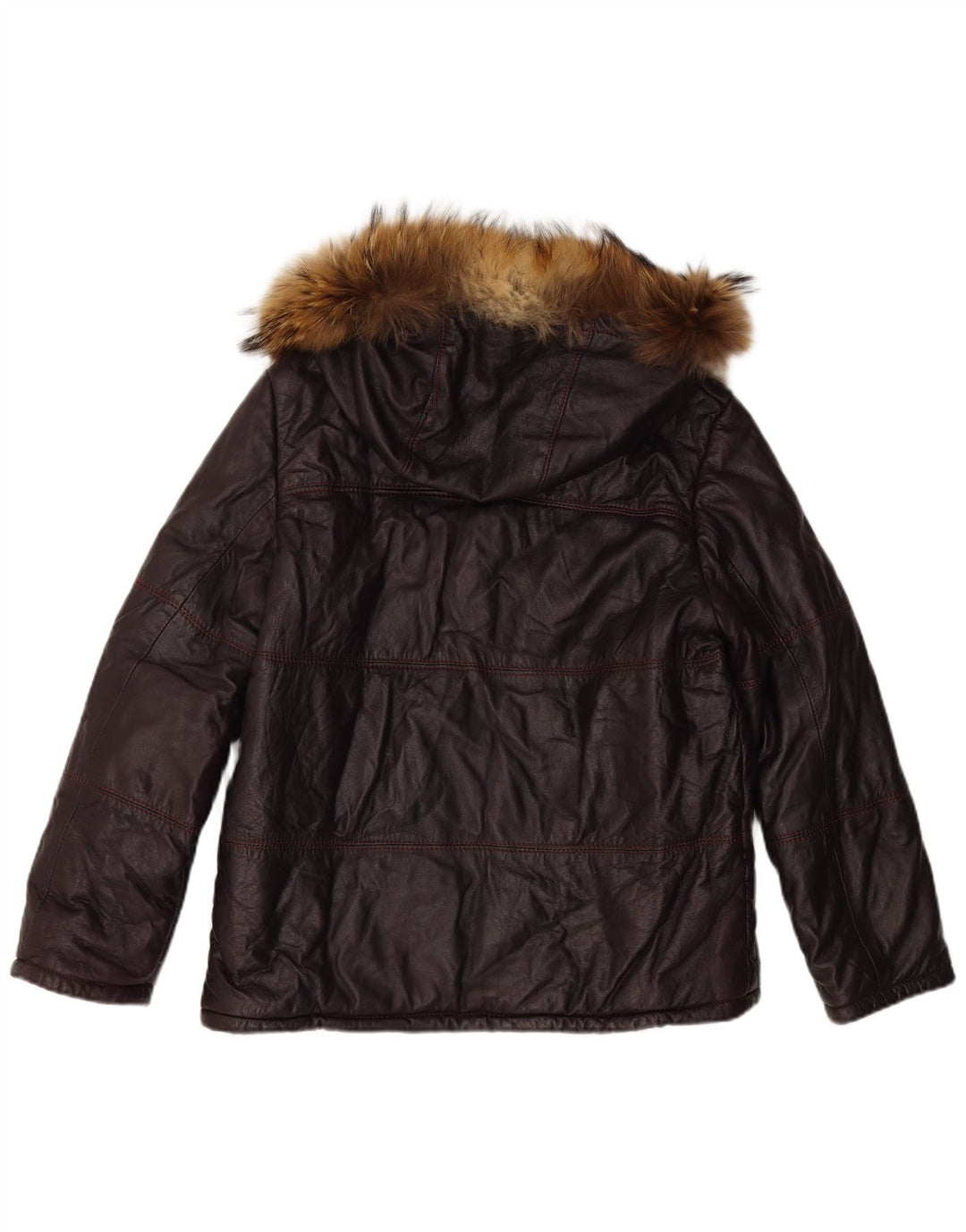 VINTAGE Veste en cuir à capuche femme UK 16 Large Maroon