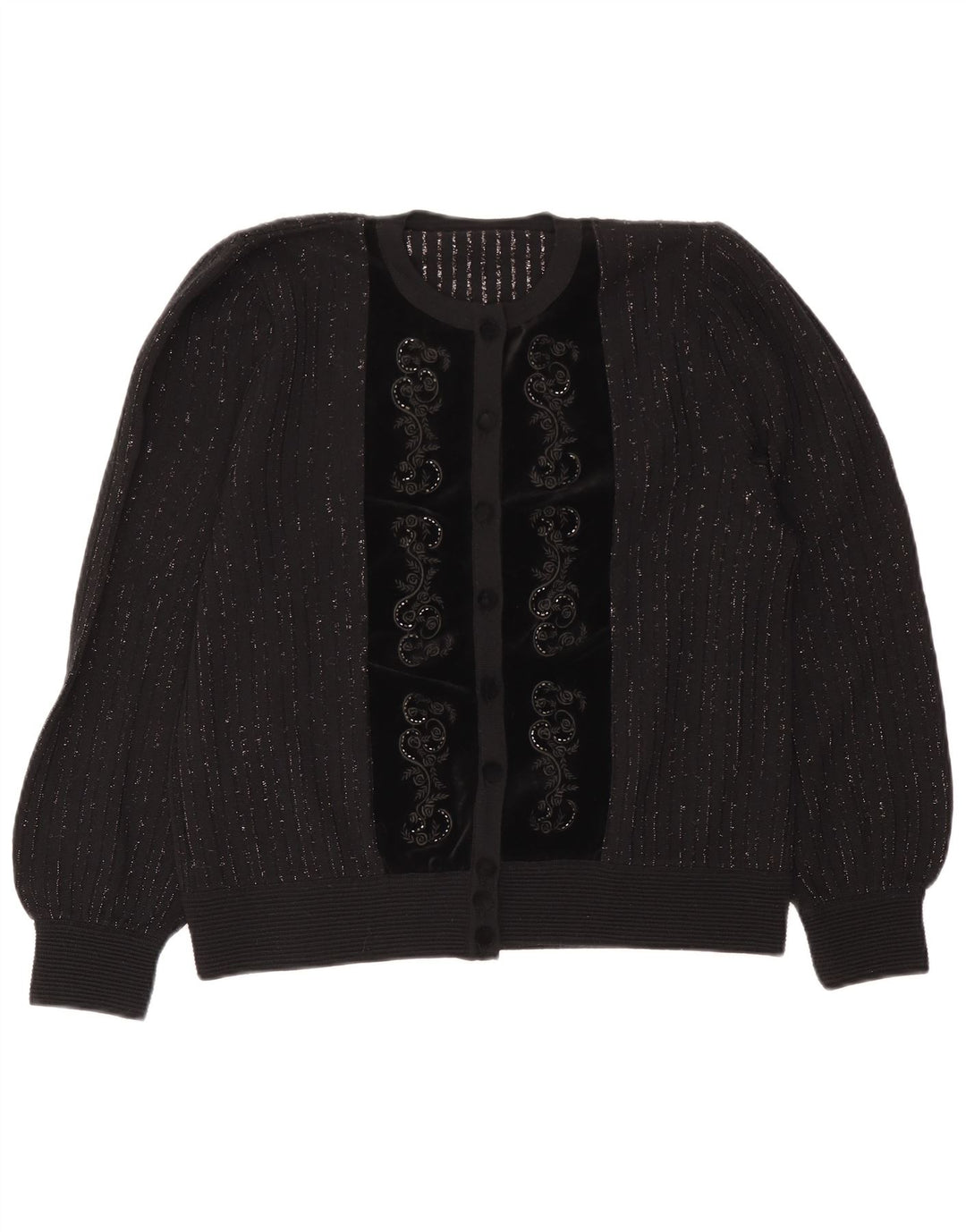 vintage Femme Cardigan Pull IT 46 Grande laine rayée grise