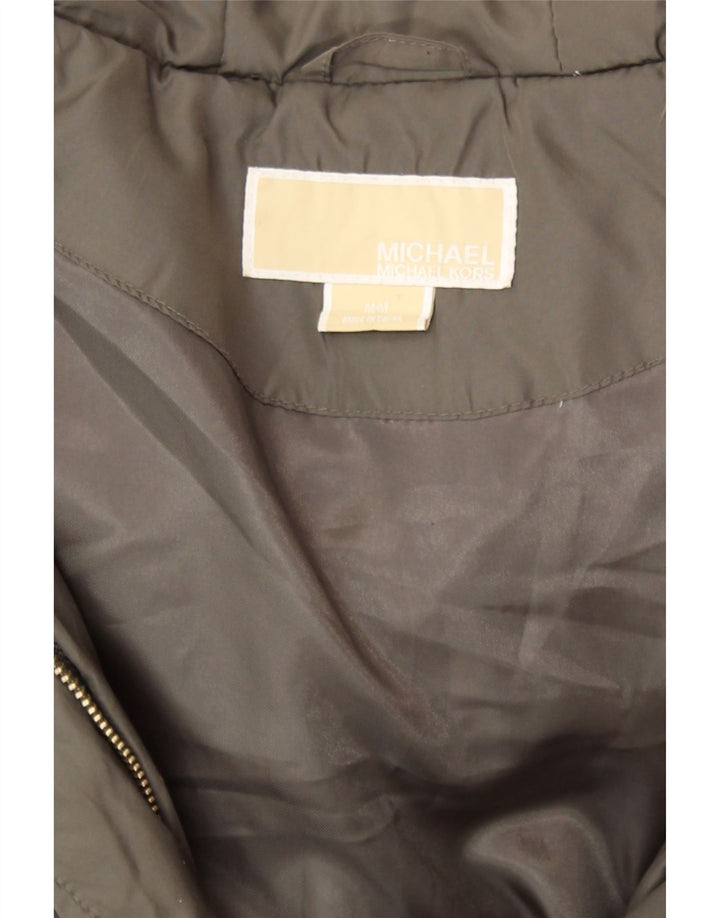Michael Kors Manteau rembourré à capuche pour femme UK 14 Medium Kaki Polyester Hiver