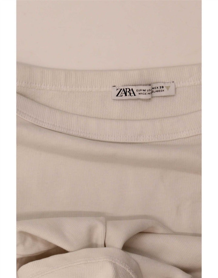 Zara Womens Crop T-Shirt Top UK 12 Moyen Blanc