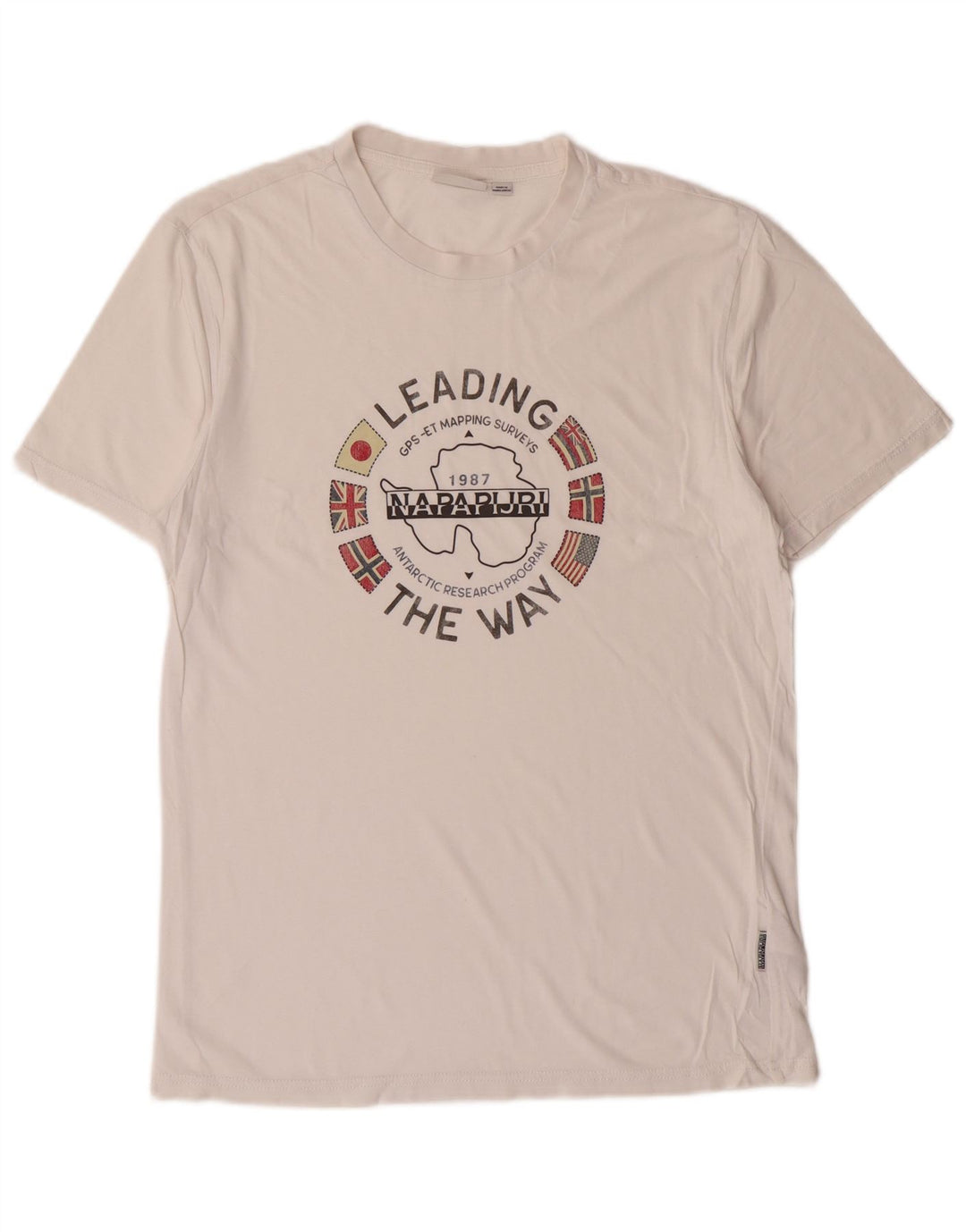 Napapijri Homme T-Shirt Graphique Top Petit Blanc Cassé Coton