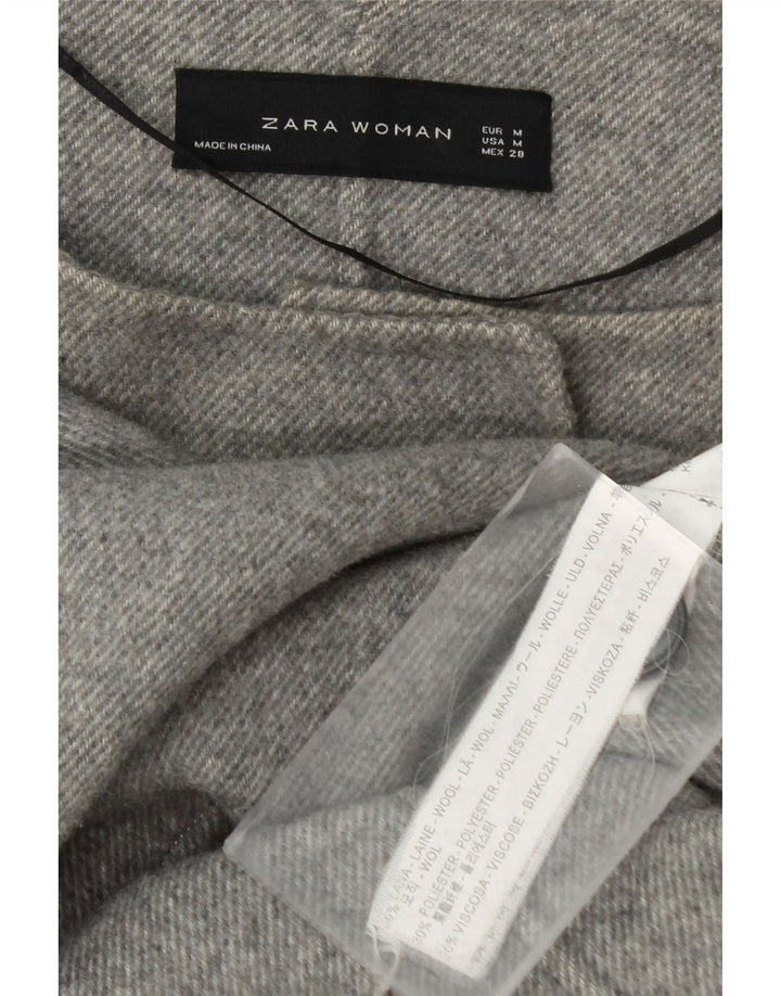 Zara Manteau croisé pour femme UK 12 Laine gris moyen