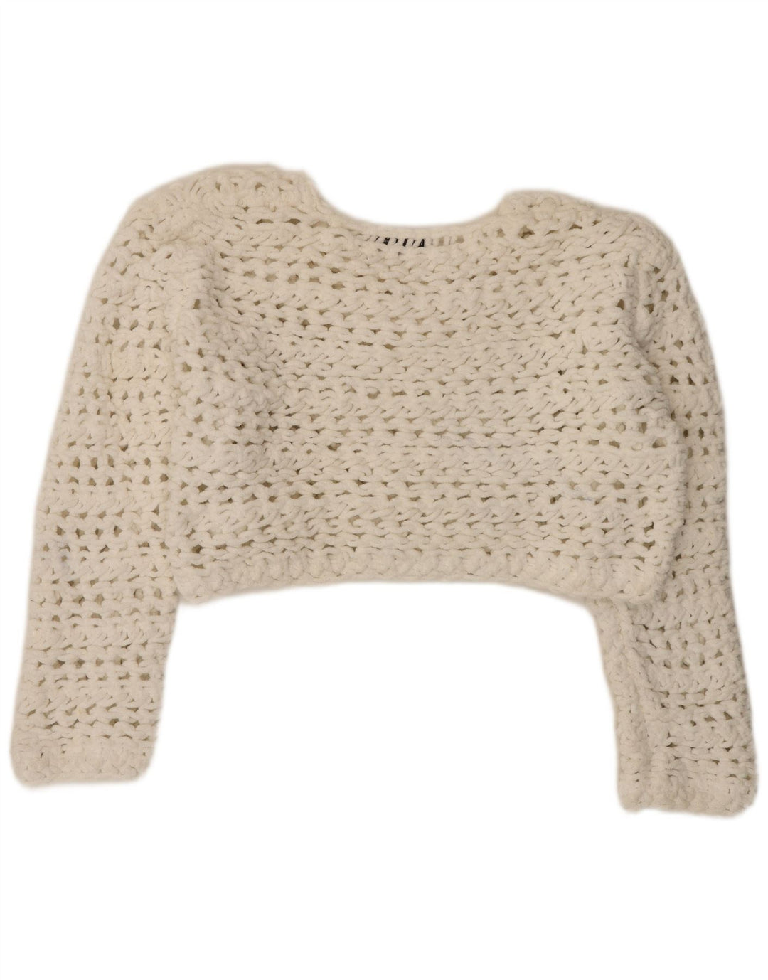 Zara Pull court surdimensionné à col rond pour femme UK 14 Blanc moyen