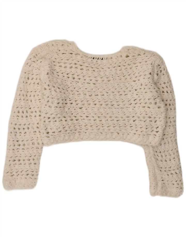 Zara Pull court surdimensionné à col rond pour femme UK 14 Blanc moyen