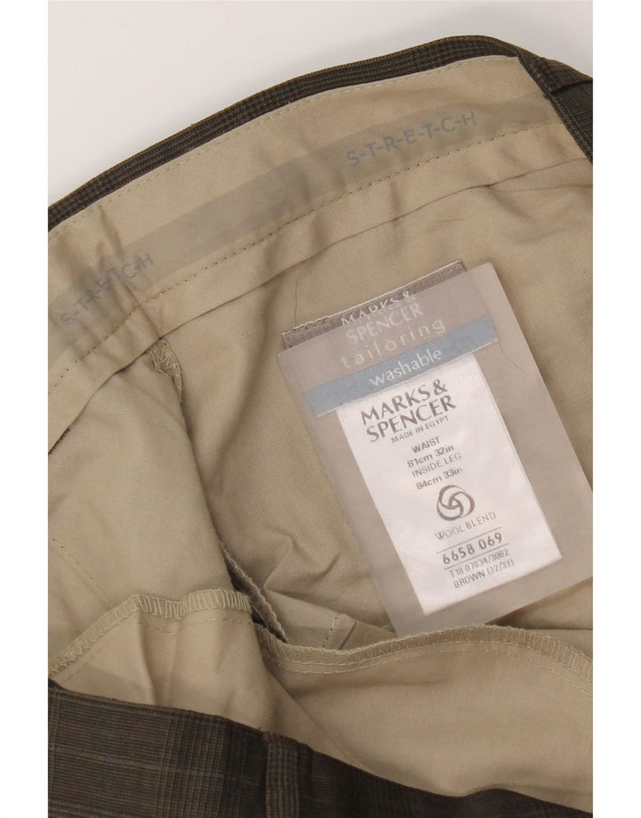 Marks & Spencer Pantalon de costume droit pour homme W32 L29 Marron pied-de-poule