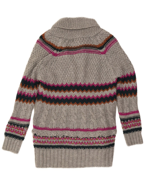 Zara Womens Longline Cardigan Sweater UK 16 Grand Gris Rayé Acrylique