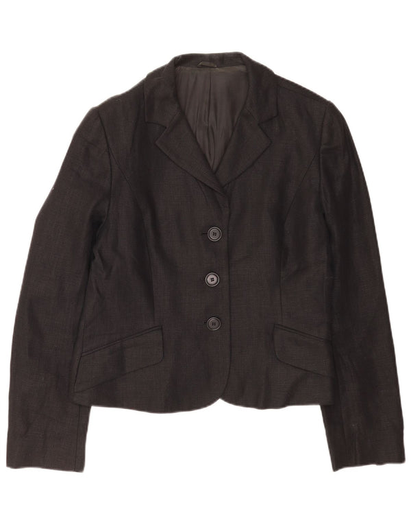 Hobbs Veste blazer courte à 3 boutons pour femme UK 14 Lin noir moyen