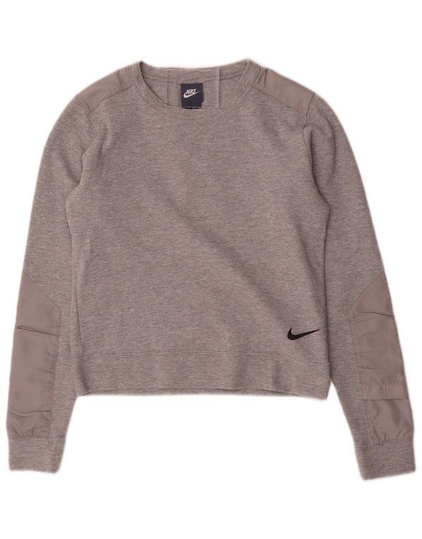 NIKE Womens Crop Sweatshirt Jumper UK 6 XS Gris Coton