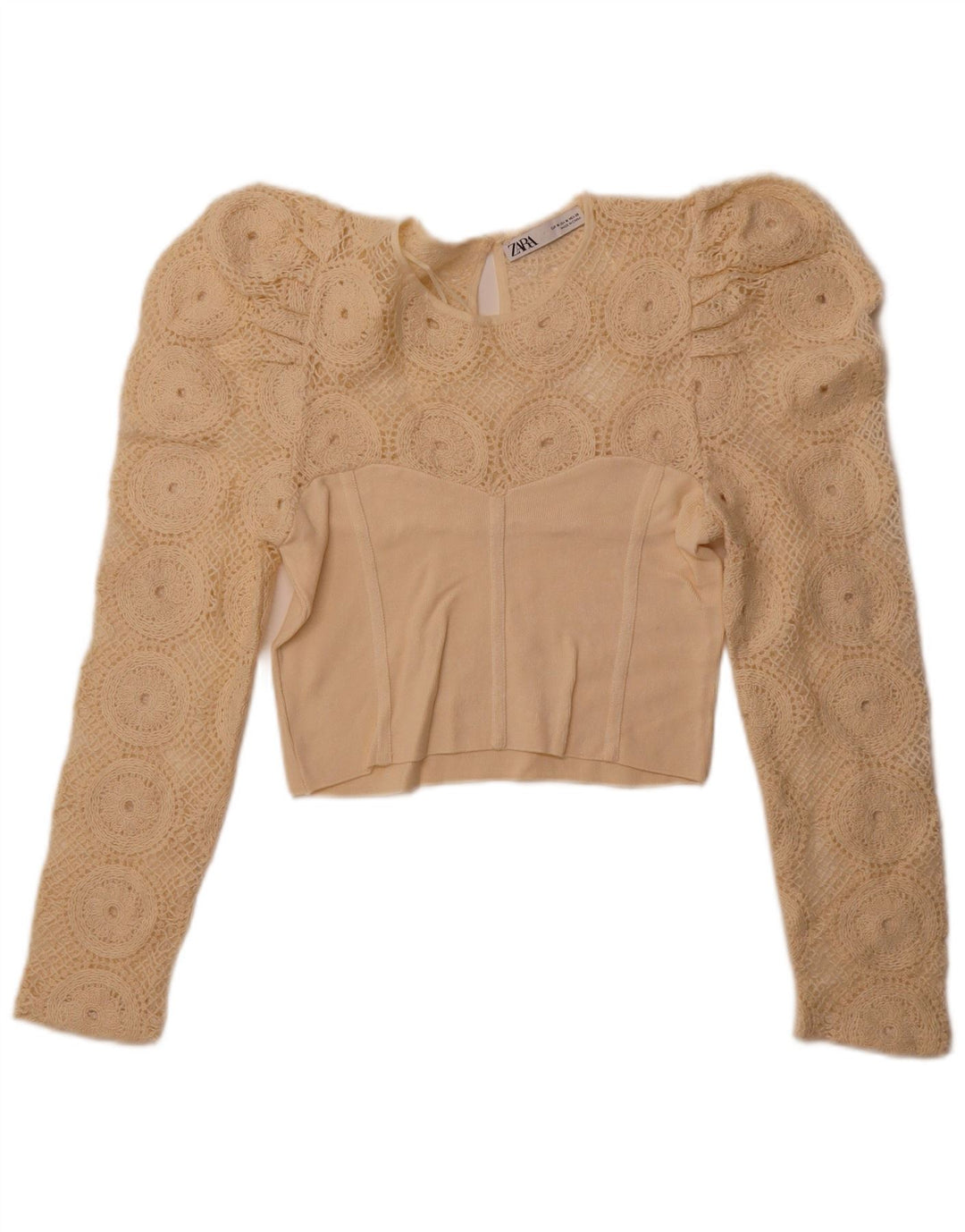 ZARA Womens Crop Long Sleeve Blouse Top UK 12 Medium Off White