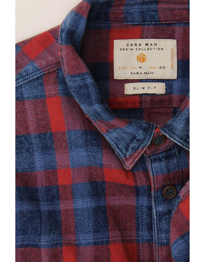 Zara Chemise Slim Fit En Flanelle Homme Carreau Rouge Moyen