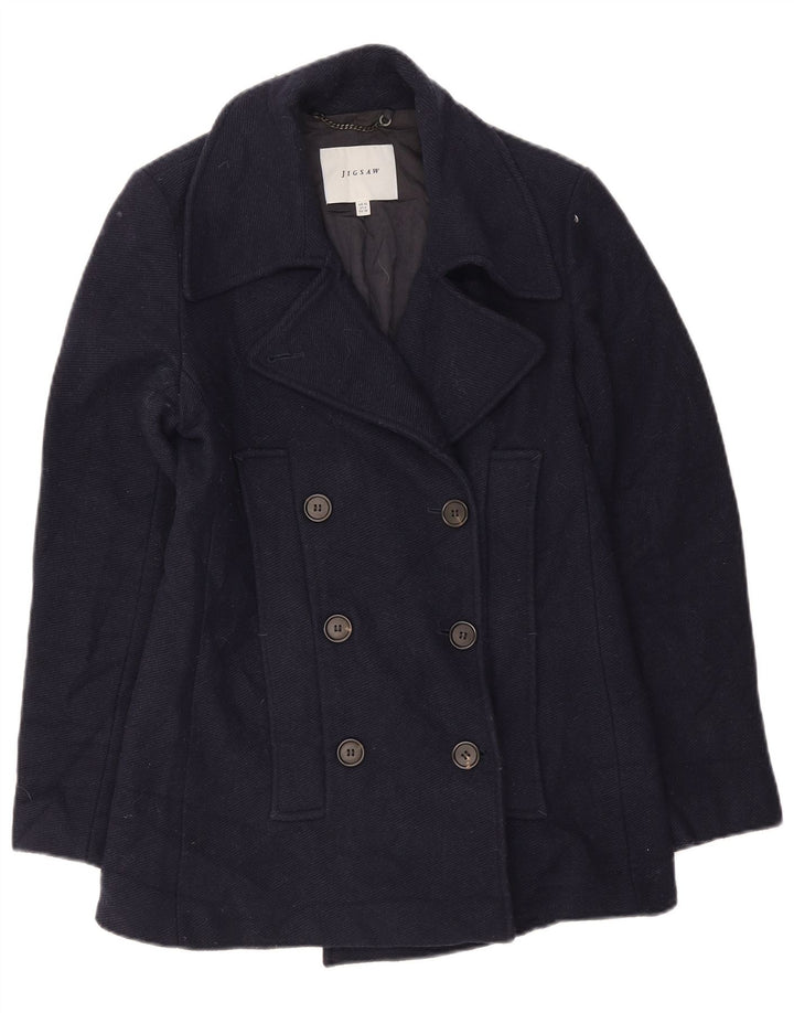 Jigsaw Caban Femme UK 10 Petite Laine Bleu Marine