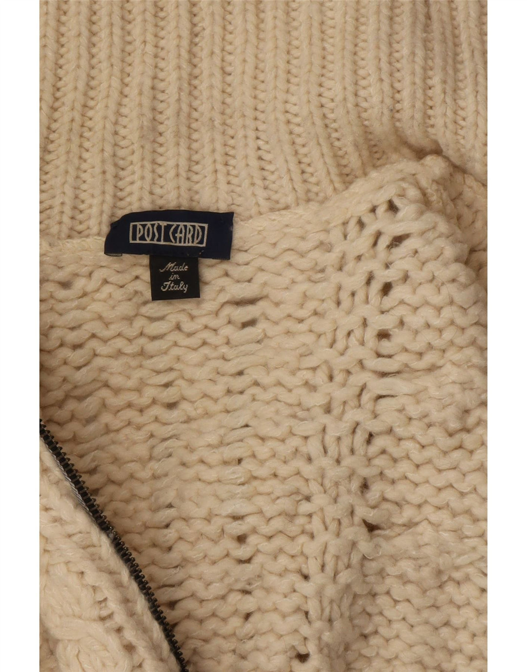 Post Card Cardigan entièrement zippé pour homme en laine blanc cassé