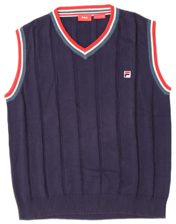 Fila Mens Vest Tank Top Large Bleu Marine Colorblock Coton