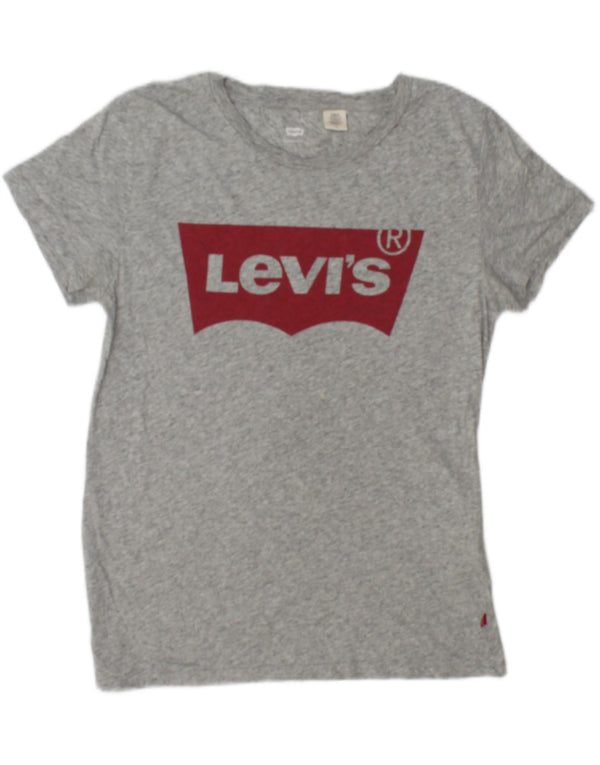 Levi's T-Shirt Graphique Femme UK 14 Gris Moyen Moucheté Coton