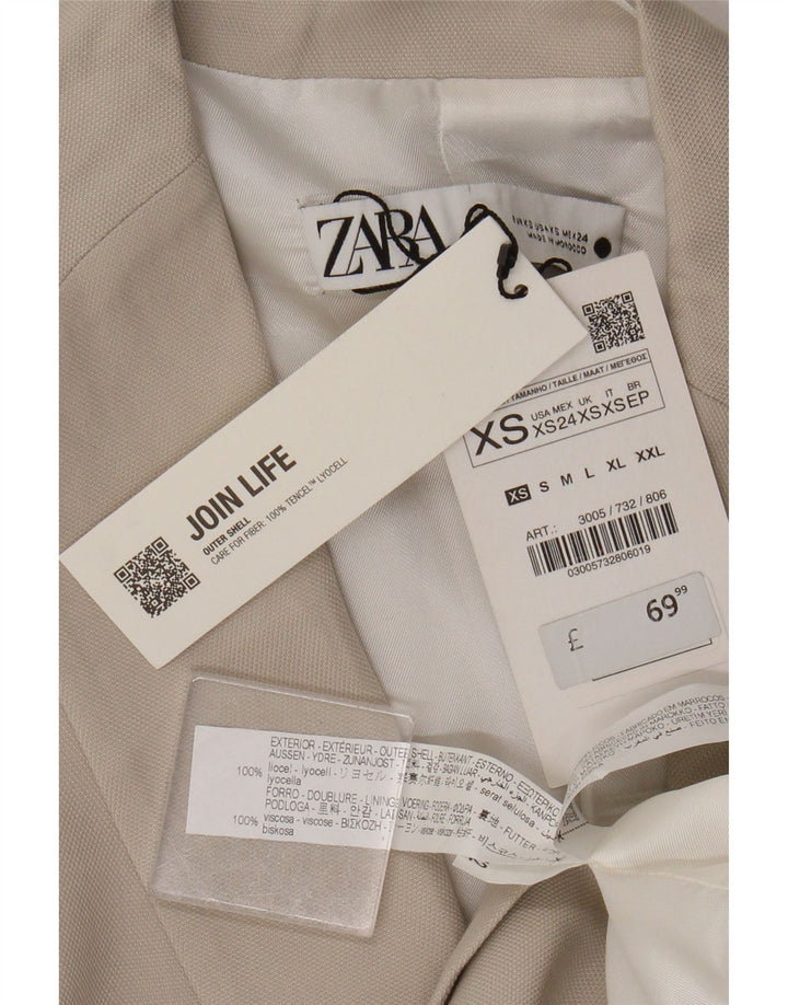Zara Veste Blazer 1 Bouton Femme UK 6 XS Beige Lyocell