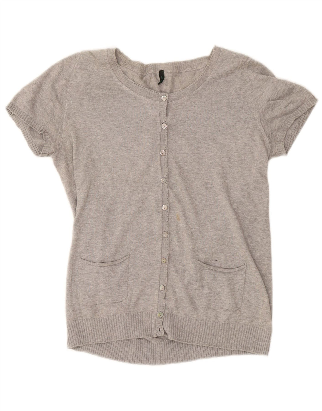BENETTON Pull cardigan à manches courtes pour femme UK 12 Gris moyen moucheté